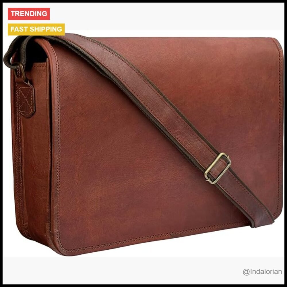 Vintage Leather Laptop Messenger Bag Adjustable Strap Travel Business Casual